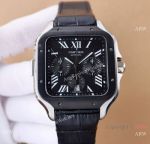 Superclone Santos de Cartier Chronograph watch Black Bezel Silver Case